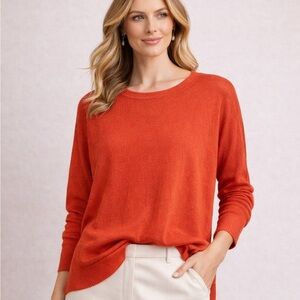 Eileen Fisher Vibrant Orange Knit Top. Size Medium